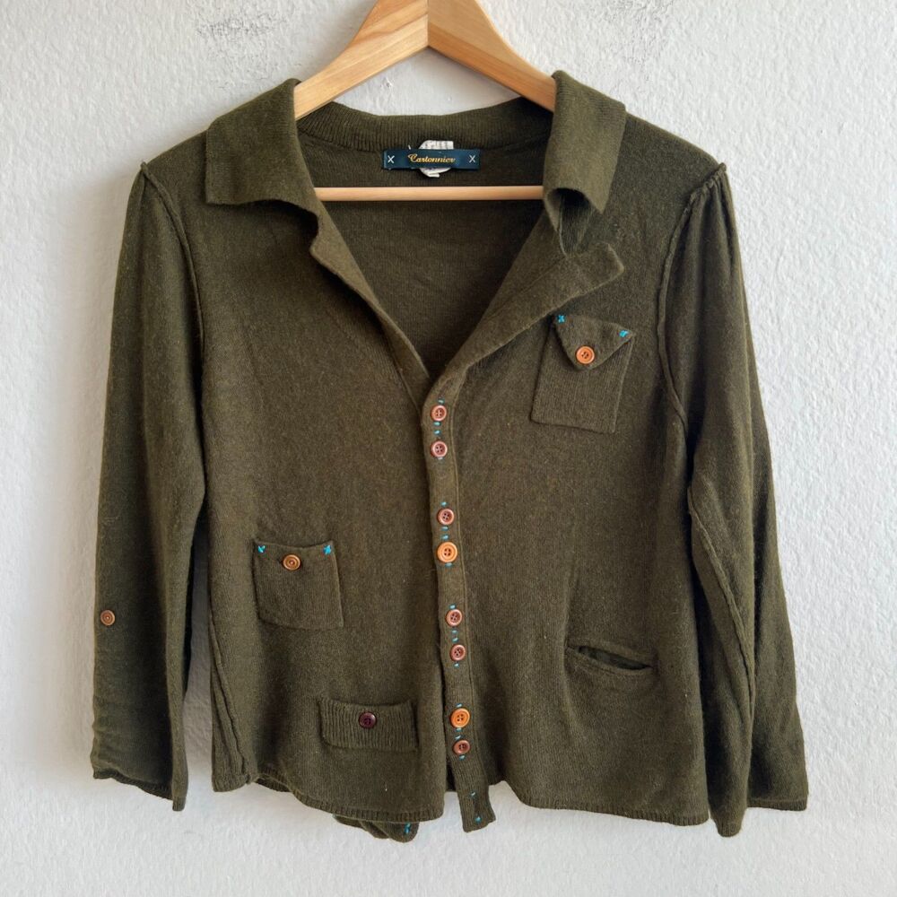 Anthropologie Olive Green Button-Front Sweater Cardigan